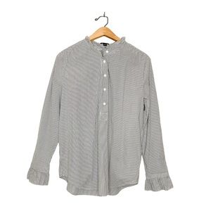 Ann Taylor Ruffle Pinstripe Half Button Front Business Casual Tunic Blouse M